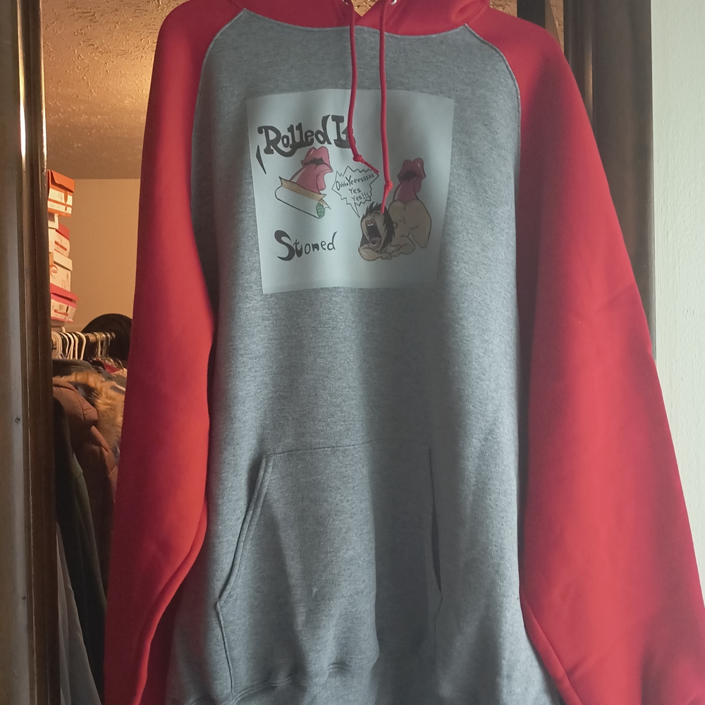 Gray and Red Graphic Hoodie